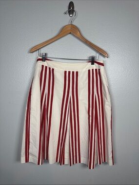 Talbots Vintage Cotton Cream Skirt with Red  Stripes Aline Front Pleat size 8